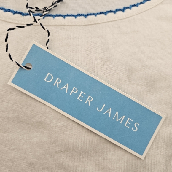 Draper James T Shirt 3X Magnolia White Tee Blue Crochet Detail Scoop Neck Cotton - Picture 8 of 13